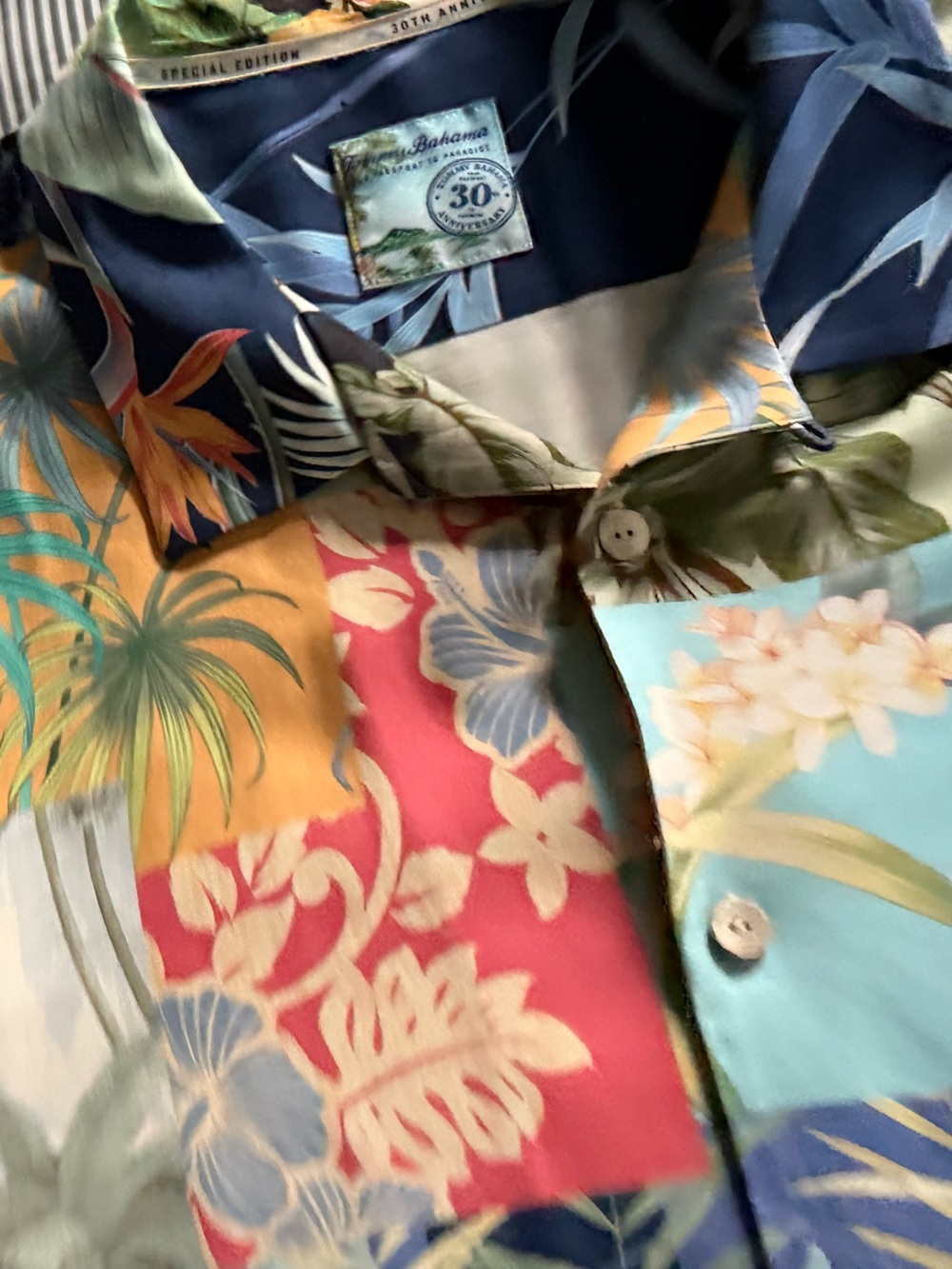Tommy Bahama 30th Anniversary Multicolor Patchwork Tropical Button-Down Shirt